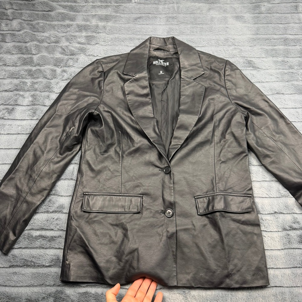 Hollister Mens Faux Leather Blazer Jacket Black Two Button Size M 34412508
